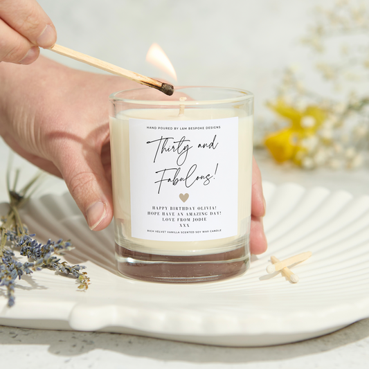 Personalised Thirty and Fabulous Candle
