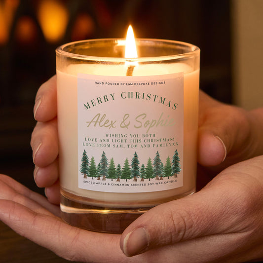 Personalised Merry Christmas Woodland Design Candle